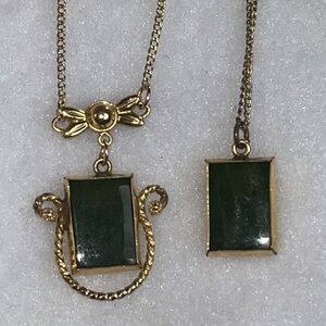 Elegant Vintage Gold and Green Pendant Necklaces.